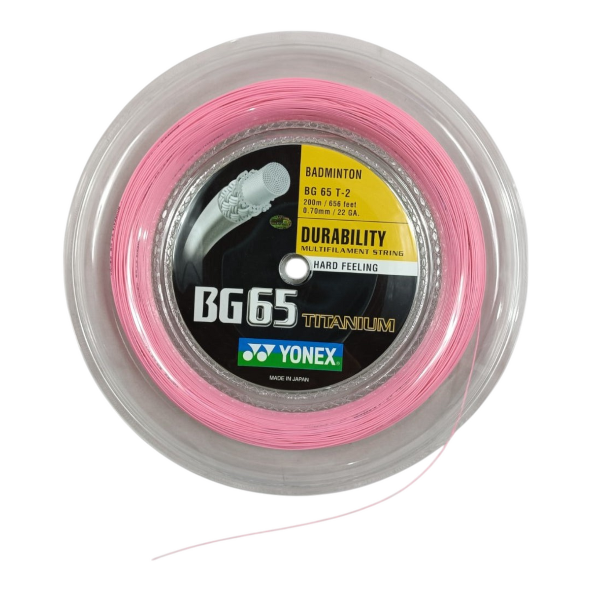Rollo de cuerda de bádminton Radach Sports Yonex BG-65 Titanium de 200 metros en color rosa vibrante