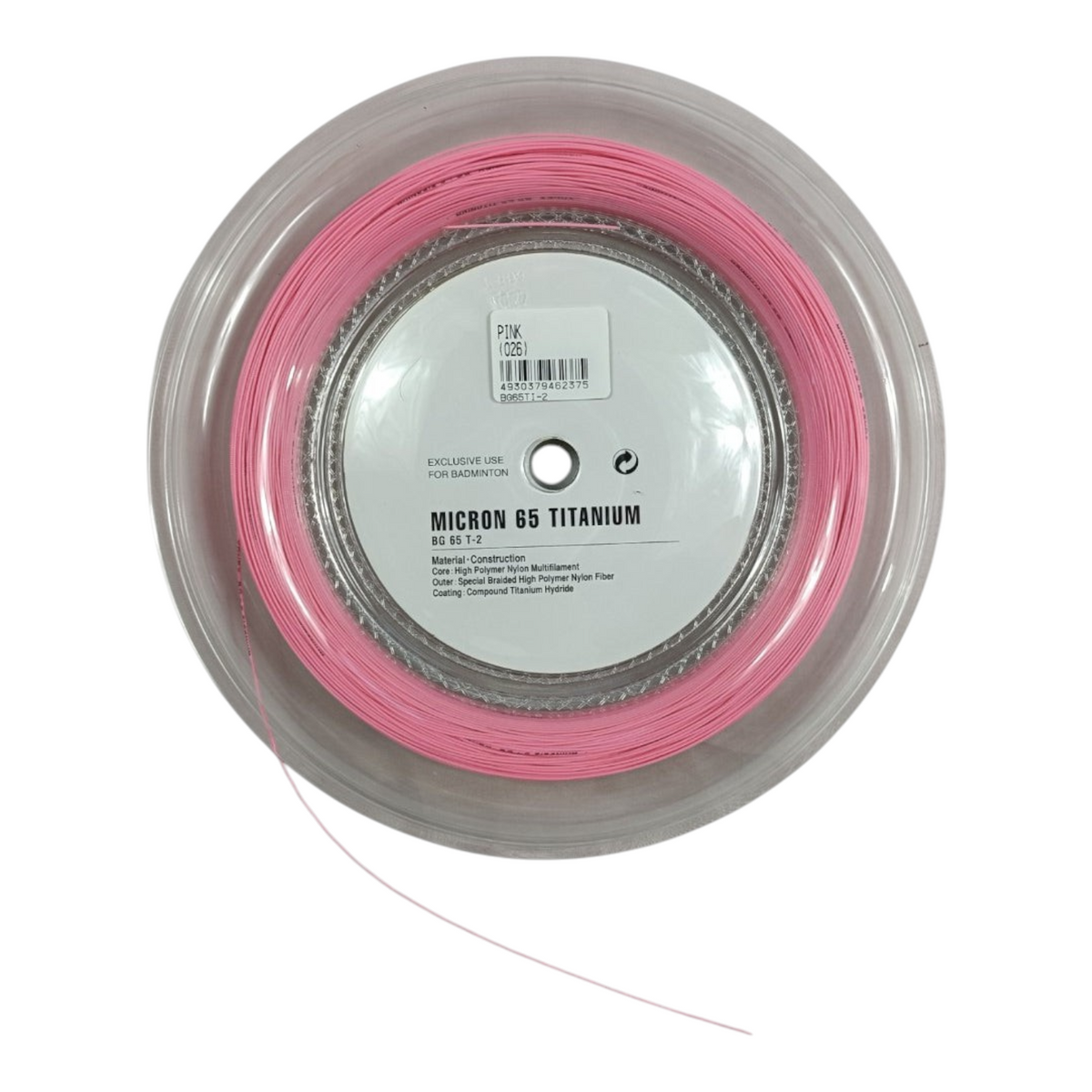Rollo de cuerda de bádminton Radach Sports Yonex BG-65 Titanium de color rosa, 200 metros de alta durabilidad.