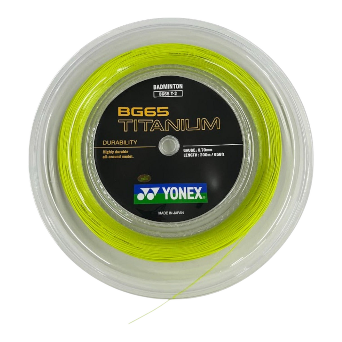 Rollo de cuerda para bádminton Yonex BG65 Titanium color amarillo de Radach Sports para alta durabilidad y control