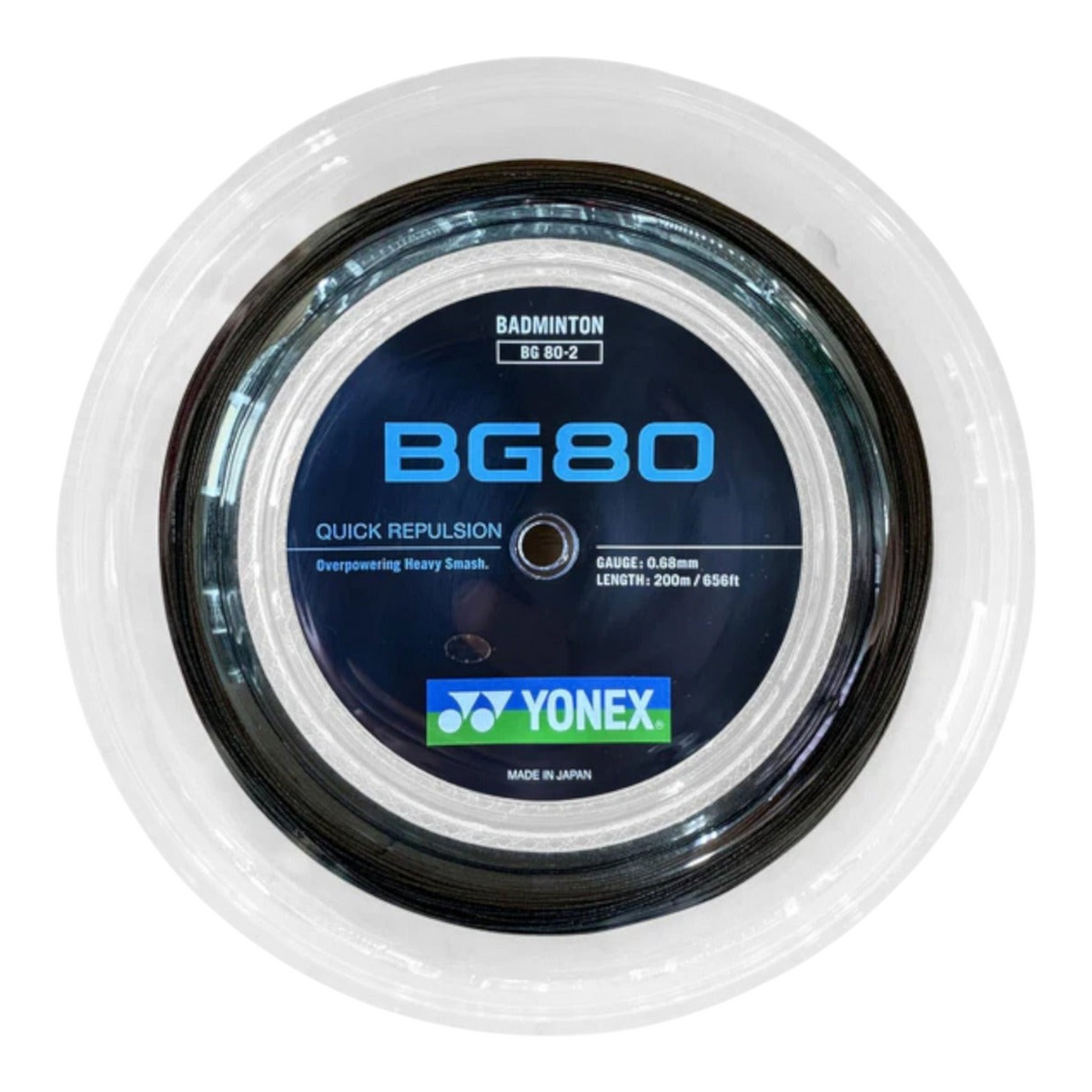 Rollo de cuerda para bádminton Yonex BG80 color negro de 200 metros disponible en Radach Sports