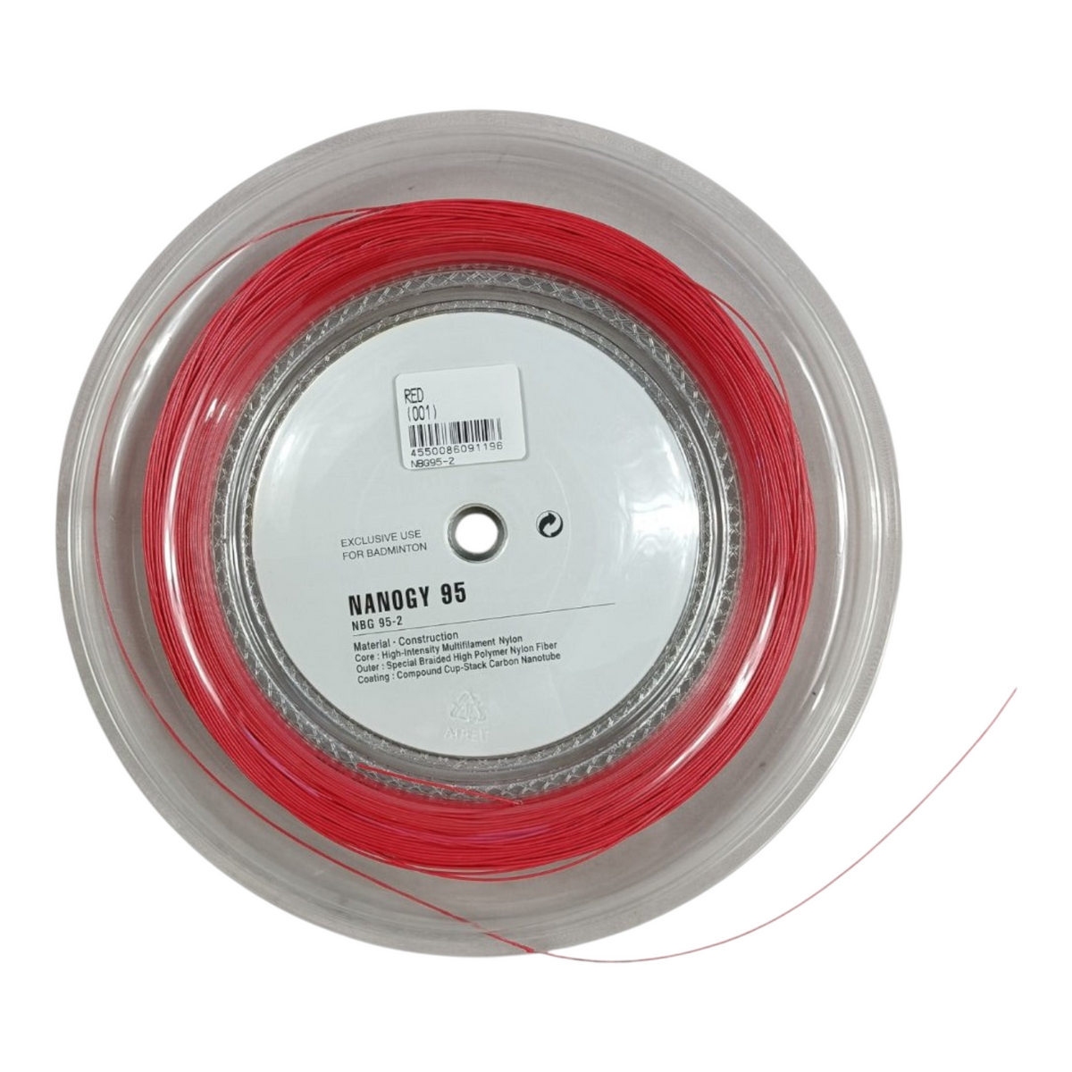 Rollo de cuerda de bádminton Radach Sports Yonex Nanogy 95 en color rojo, carrete de 200 metros de alta durabilidad.
