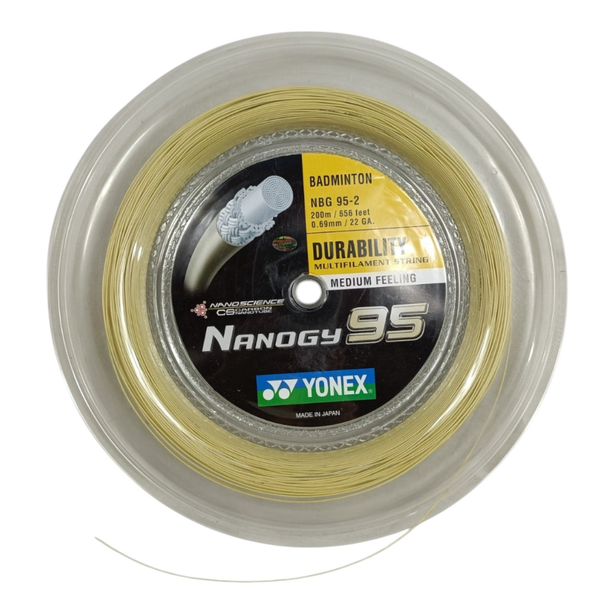 Rollo de cuerda para bádminton Radach Sports Yonex Nanogy 95 en color dorado de 200 metros con tecnología avanzada