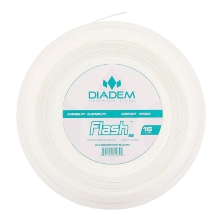Rollo de cuerda para raqueta Radach Sports Diadem Flash 16 de 200 metros en color blanco con perfil redondo