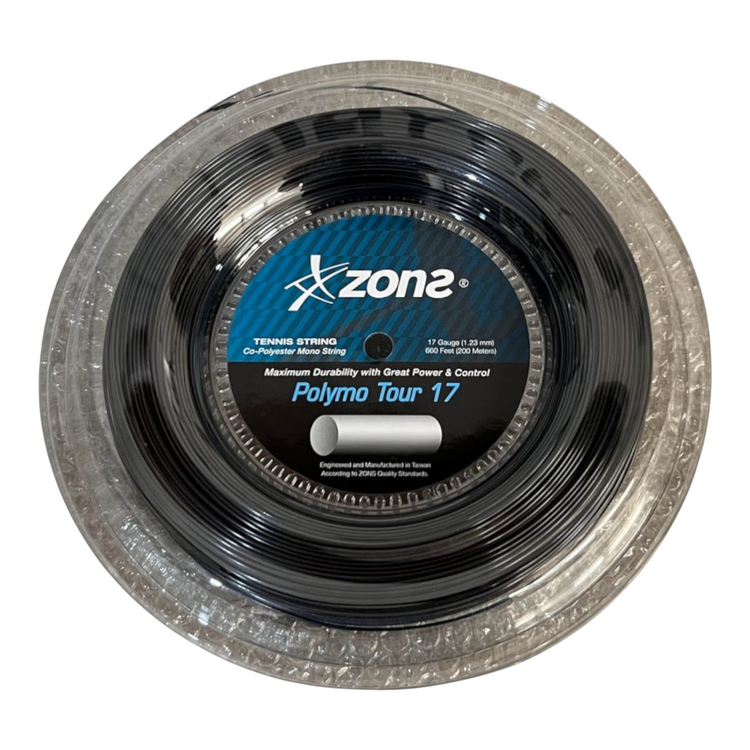 Rollo de cuerda para raqueta Radach Sports Zons Polymo Tour negro de 200 metros calibre 17 de co-poliéster