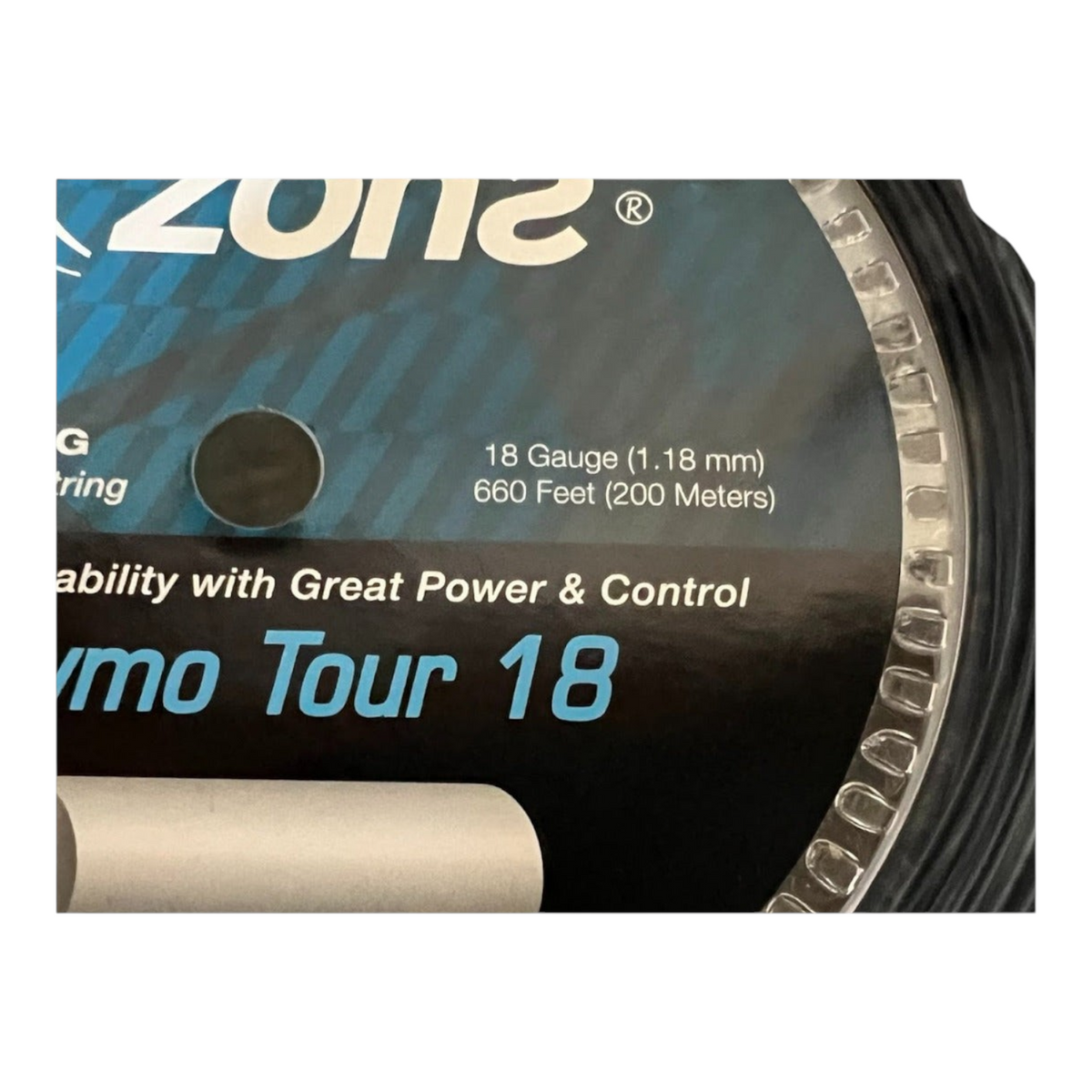 Rollo de cuerda para raqueta Radach Sports Zons Polymo Tour calibre 18 de 200 metros en color negro