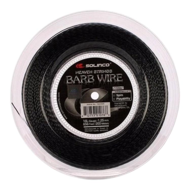 Rollo de cuerda para raqueta Solinco Barb Wire 16 color negro de 200 metros de Radach Sports