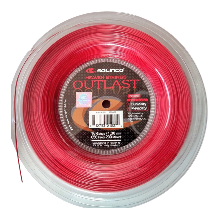 Rollo de cuerda de poliéster rojo Solinco Outlast 16 de 200 metros para raqueta de tenis de Radach Sports