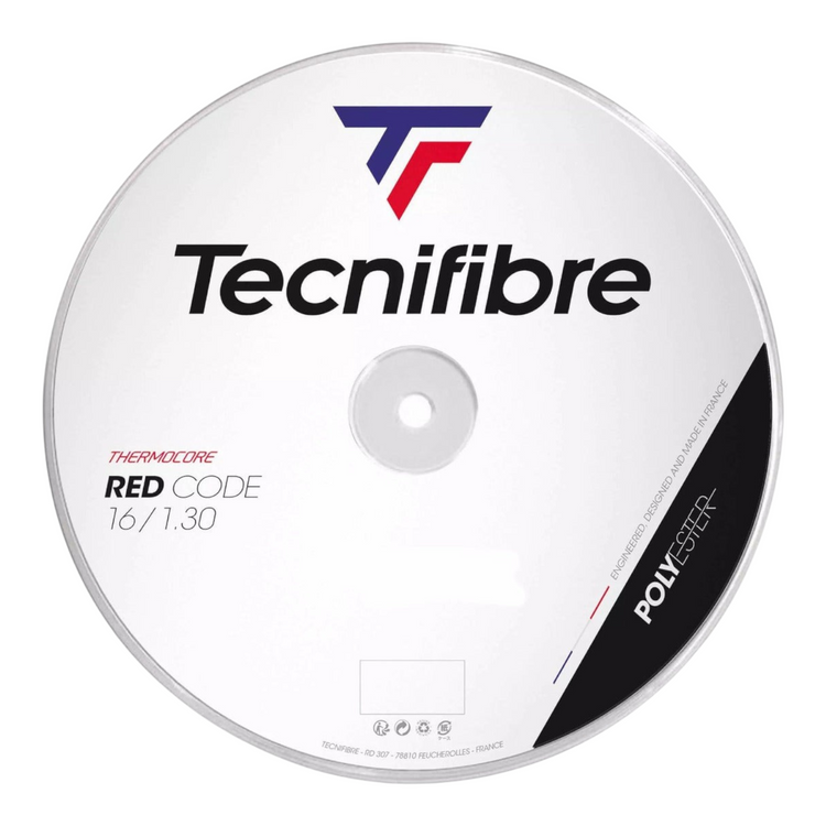 Rollo de cuerda de tenis Tecnifibre Red Code 1.30mm de Radach Sports, poliester resistente para alto rendimiento.