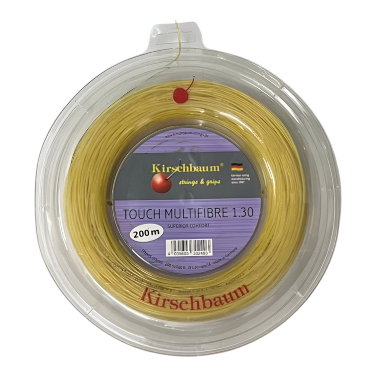 Rollo de cuerda de tenis Radach Sports Kirschbaum Touch Multifibre 1.30 mm color natural en envase protector