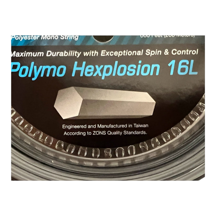 Rollo de cuerda de tenis Radach Sports Zons Polymo Hexplosion negro de co-poliéster con perfil hexagonal