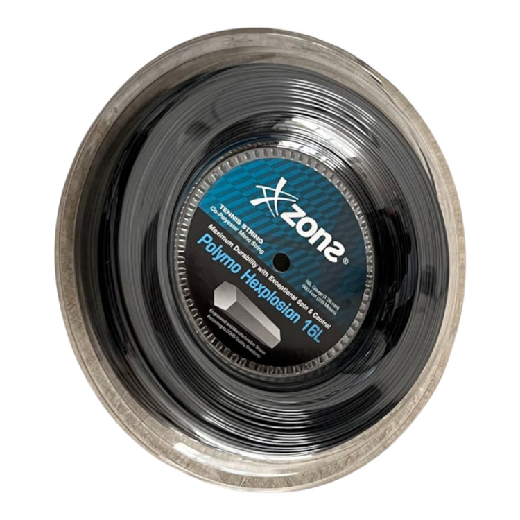 Rollo de cuerda de tenis Radach Sports Zons Polymo Hexplosion negro de 200 metros con perfil hexagonal