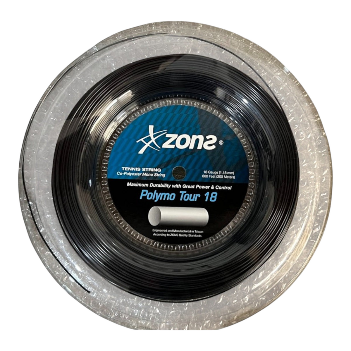 Rollo de cuerda para raqueta Radach Sports Zons Polymo Tour 18 negro de co-poliéster de 200 metros