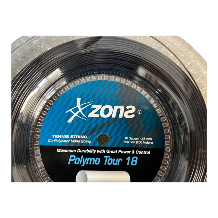 Rollo de cuerda de tenis Radach Sports Zons Polymo Tour negro de co-poliéster calibre 18 para mayor potencia y control