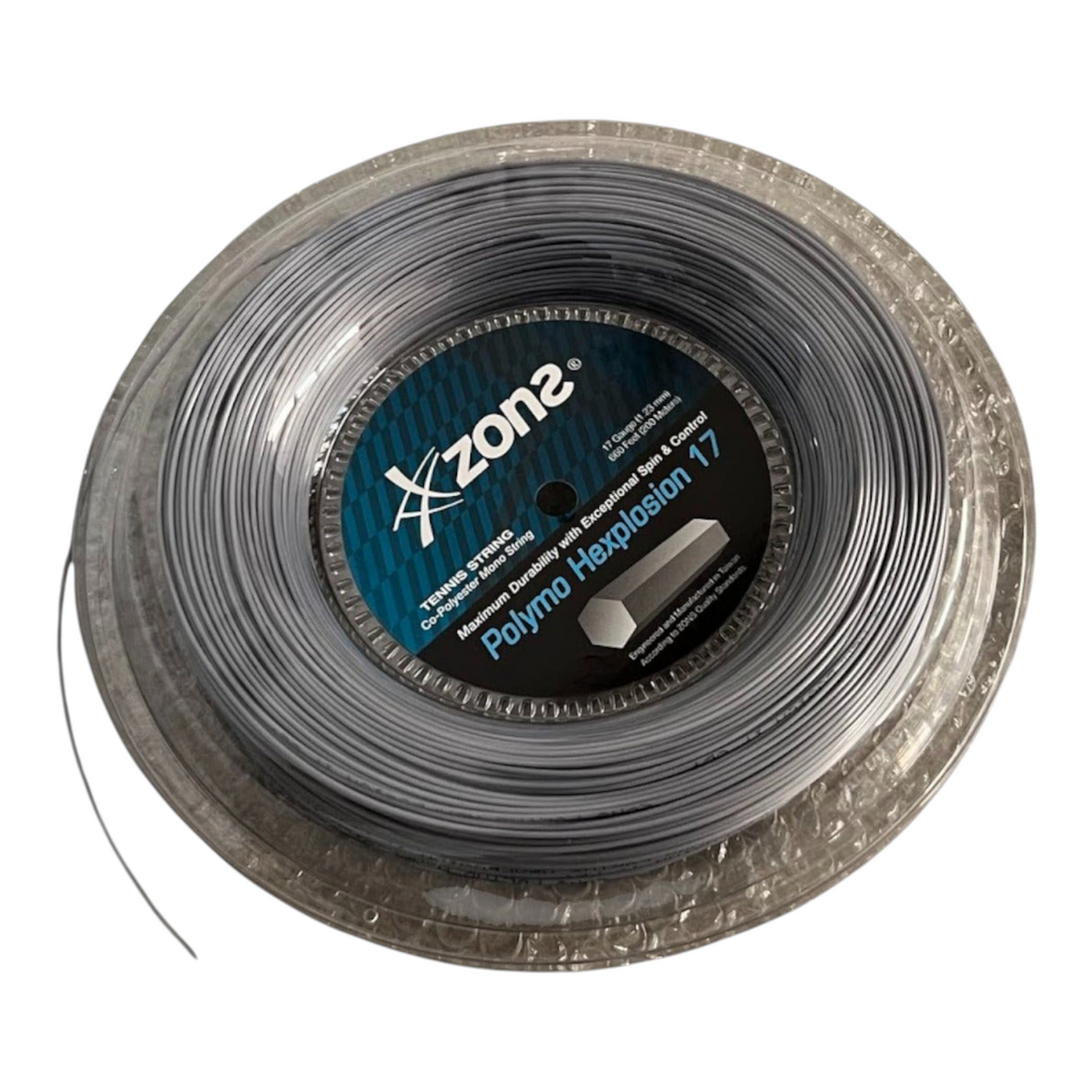 Rollo de cuerda de tenis Radach Sports Zons Polymo Hexplosion plateado de copoliéster con perfil hexagonal