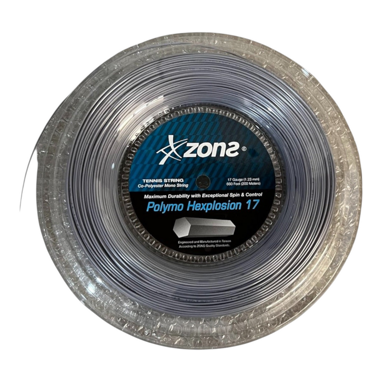 Rollo de cuerda de tenis Radach Sports Zons Polymo Hexplosion plateado de 1.23 mm con perfil hexagonal