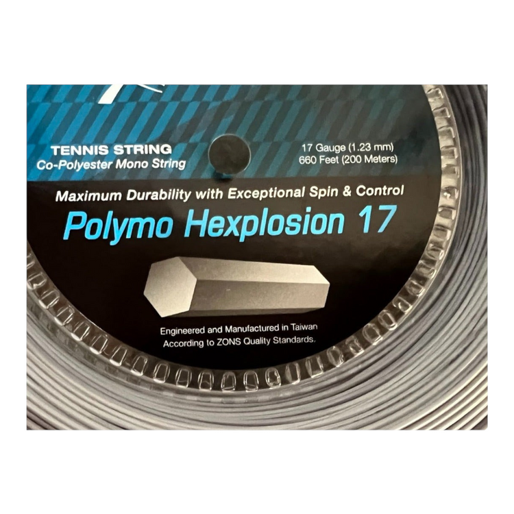 Rollo de cuerda de tenis Radach Sports Zons Polymo Hexplosion plateado de 1.23 mm con perfil hexagonal