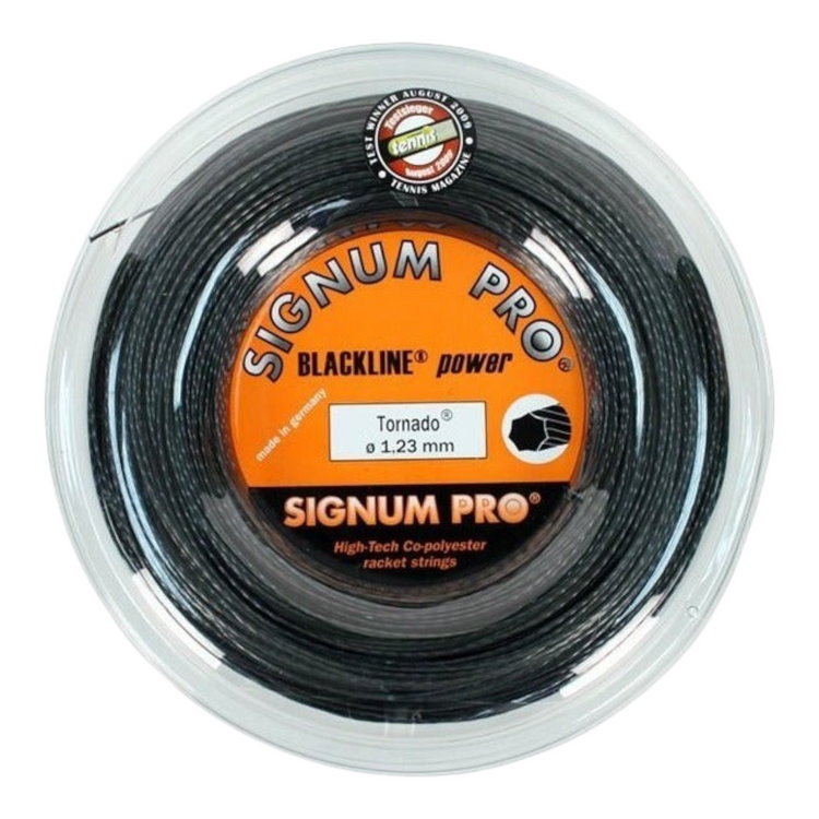 Rollo de cuerda de tenis Radach Sports Signum Pro Tornado negro de copoliester heptagonal de 200 metros