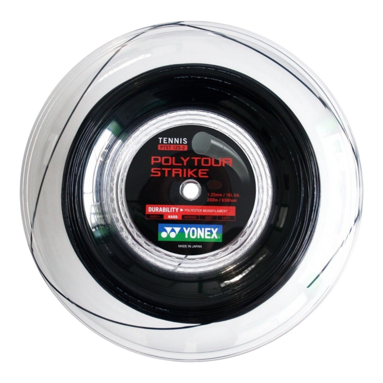 Rollo de cuerda de tenis Radach Sports Yonex Polytour Strike 125 color negro de 200 metros