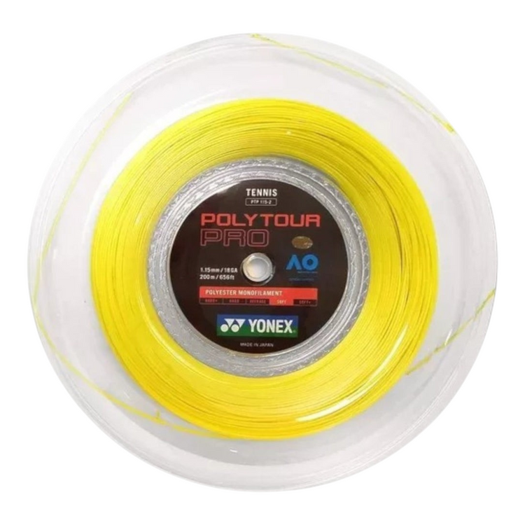 Rollo de cuerda de tenis Radach Sports Yonex PolyTour Pro 115mm de poliéster monofilamento en color amarillo