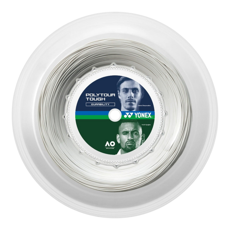 Rollo de cuerda de tenis Yonex Polytour Tough 1.25mm color blanco de Radach Sports para máxima durabilidad