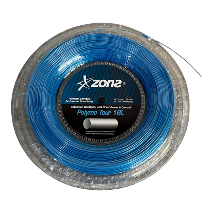 Rollo de cuerda para raqueta Zons Polymo Tour 16L color azul cielo de Radach Sports para tenis