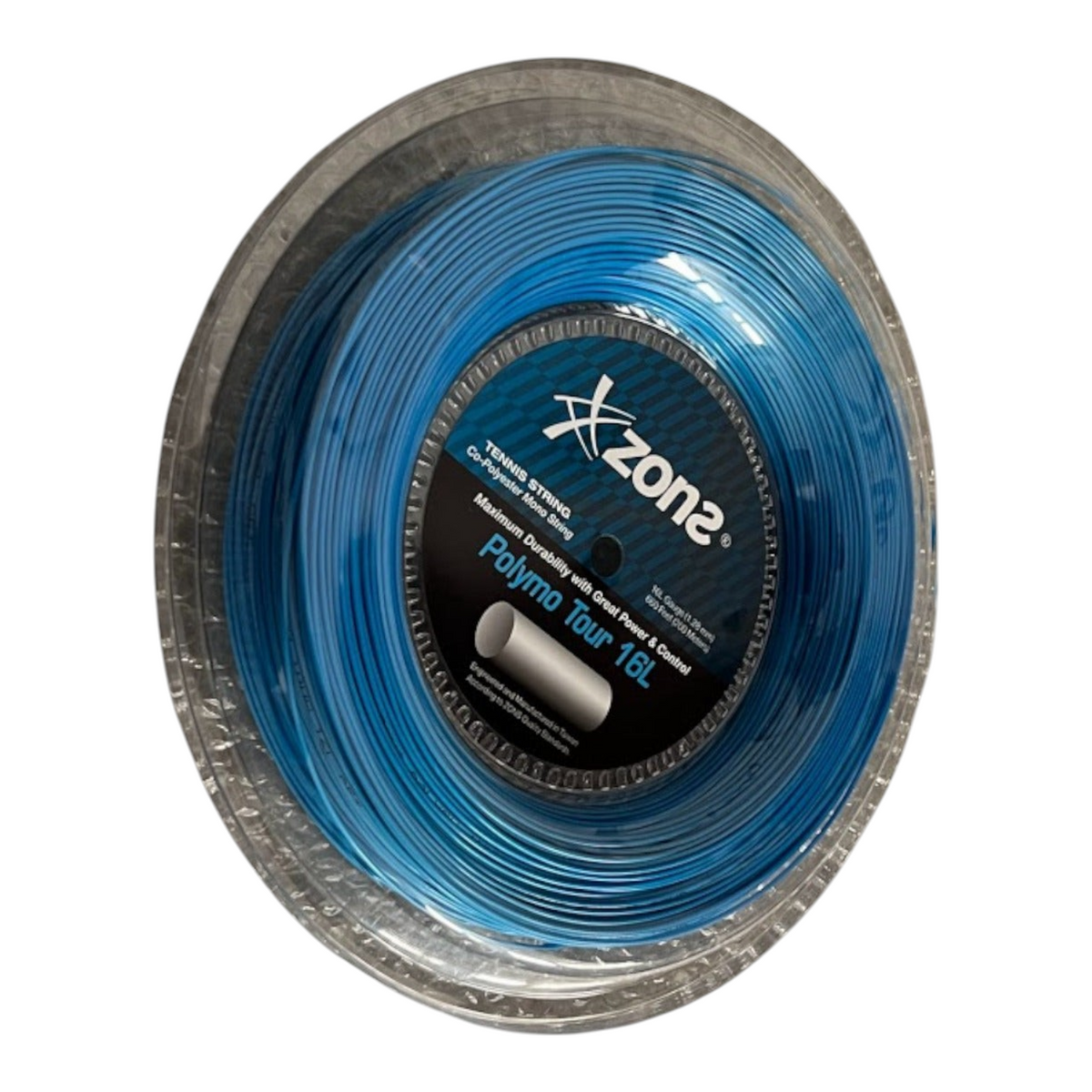 Rollo de cuerda para raqueta Zons Polymo Tour 16L color azul cielo, disponible en Radach Sports