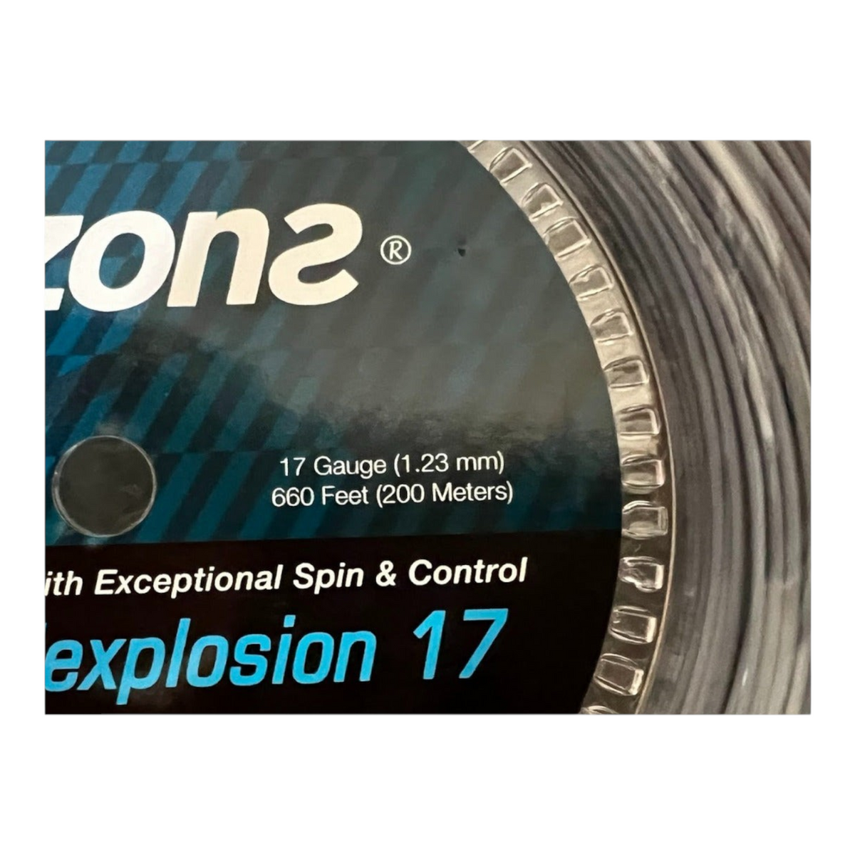 Rollo de cuerda de tenis Radach Sports Zons Polymo Hexplosion plateado de calibre 17 con perfil hexagonal