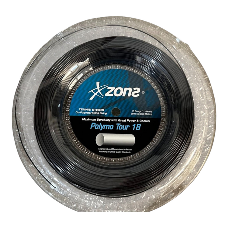 Rollo de cuerda para raqueta Radach Sports Zons Polymo Tour calibre 18 en color negro de 200 metros