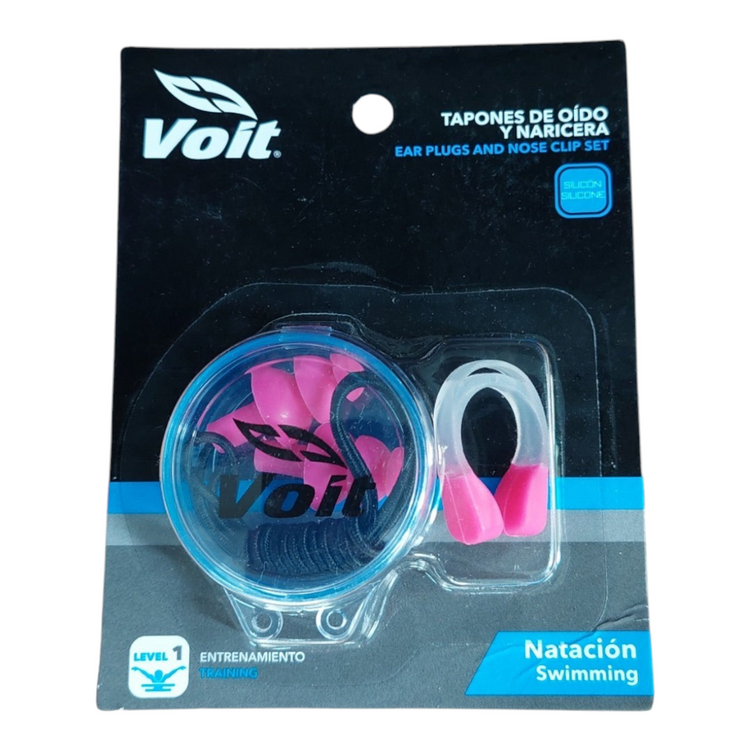Set de natación Radach Sports con naricera y tapones de oído de silicona rosa en estuche protector
