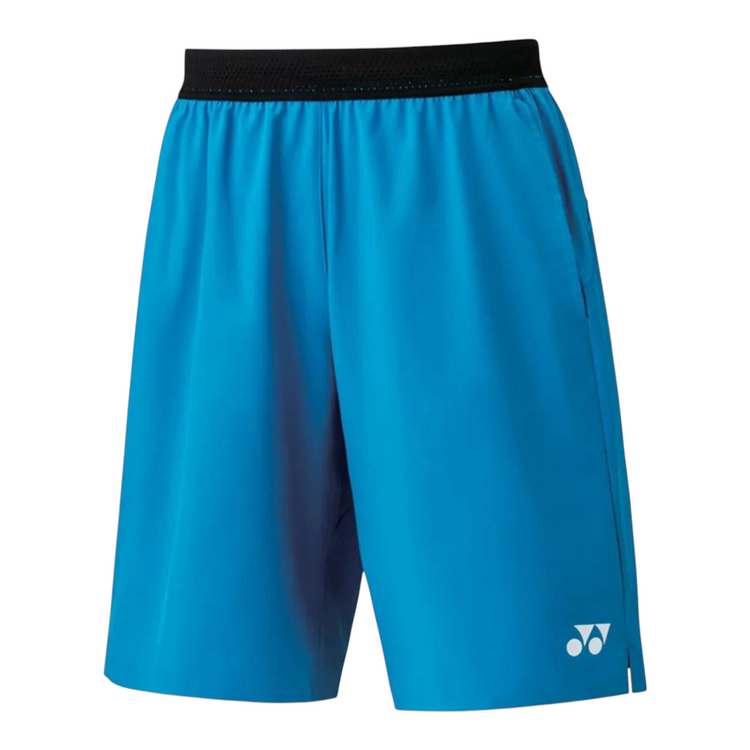 Short deportivo Radach Sports Yonex 15085EX color azul marino con cintura elástica negra y logo blanco