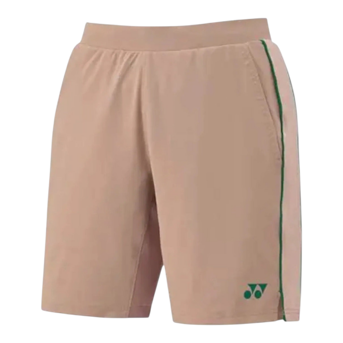 Short deportivo Radach Sports Yonex 15199EX color café bruma con cintura elástica y detalles en verde