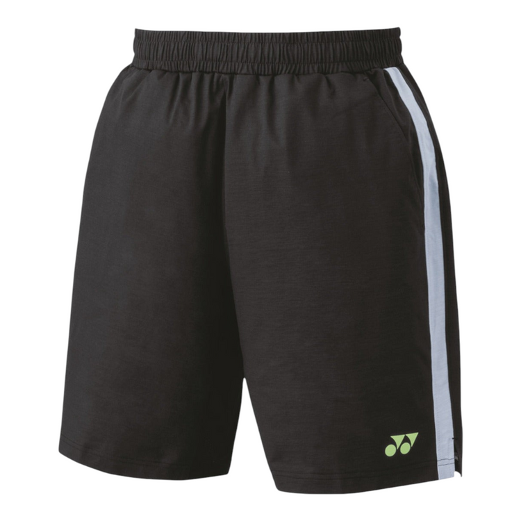 Short deportivo negro Radach Sports Yonex Pro con franja lateral clara y logotipo en la pierna