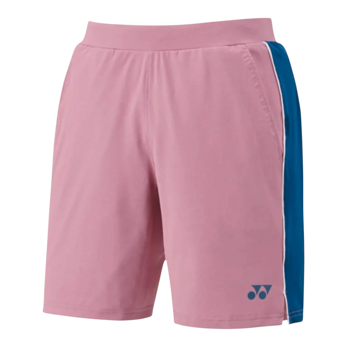 Short deportivo Radach Sports Yonex 15199EX color rosa perla con detalles laterales azules y cintura elástica