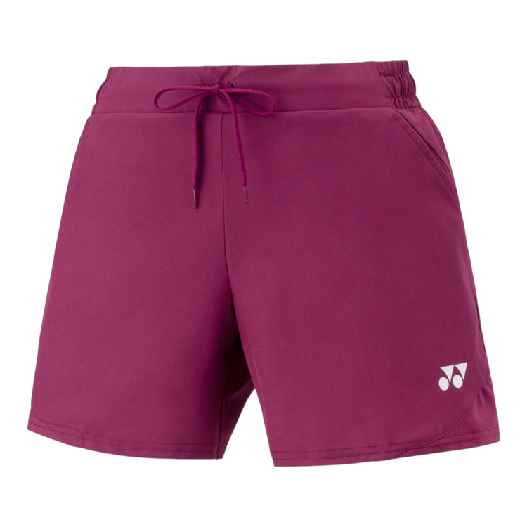Shorts deportivos Radach Sports Yonex color uva de poliéster con cintura elástica, cordón y logo en dobladillo