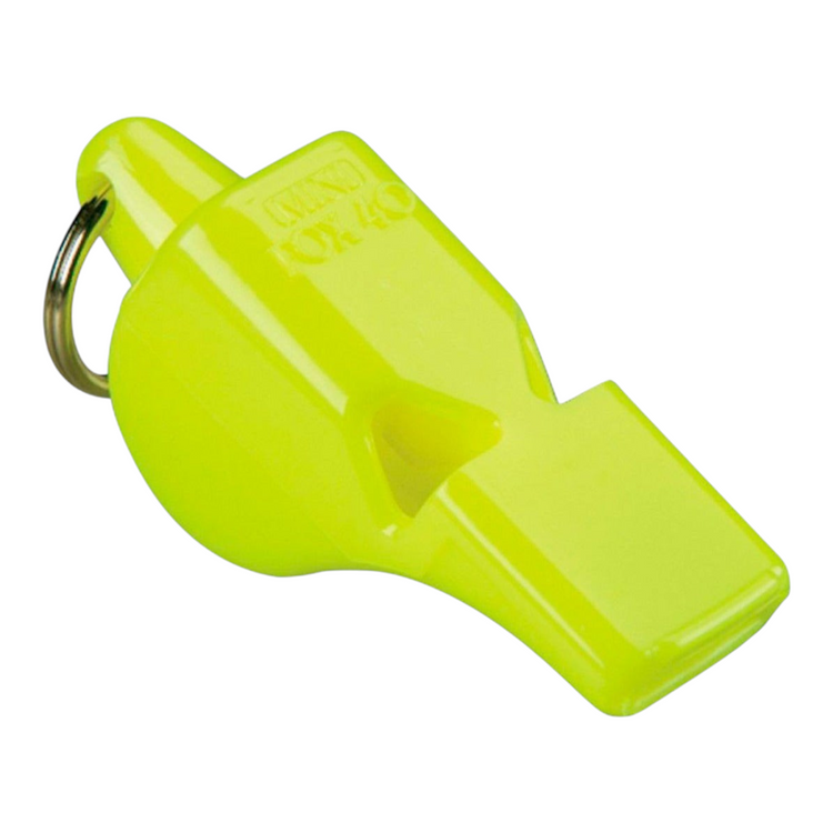 Silbato para arbitro Fox 40 Mini en color amarillo neon, accesorio deportivo de Radach Sports con argolla metálica.