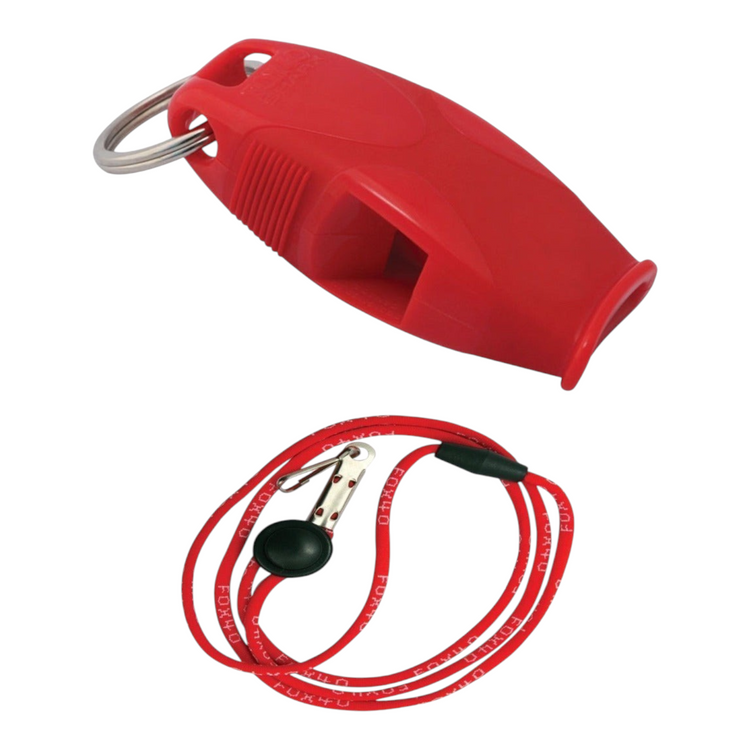 Silbato Fox 40 Sharx rojo de Radach Sports con cordón, diseñado para exteriores y condiciones extremas.