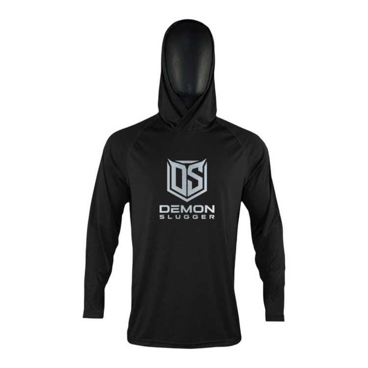 Sudadera deportiva negra Radach Sports con capucha, tejido técnico transpirable y logo Demon Slugger en el pecho
