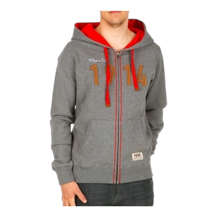 Sudadera Radach Sports Wilson 100 aniversario gris con capucha roja y cremallera frontal para caballero