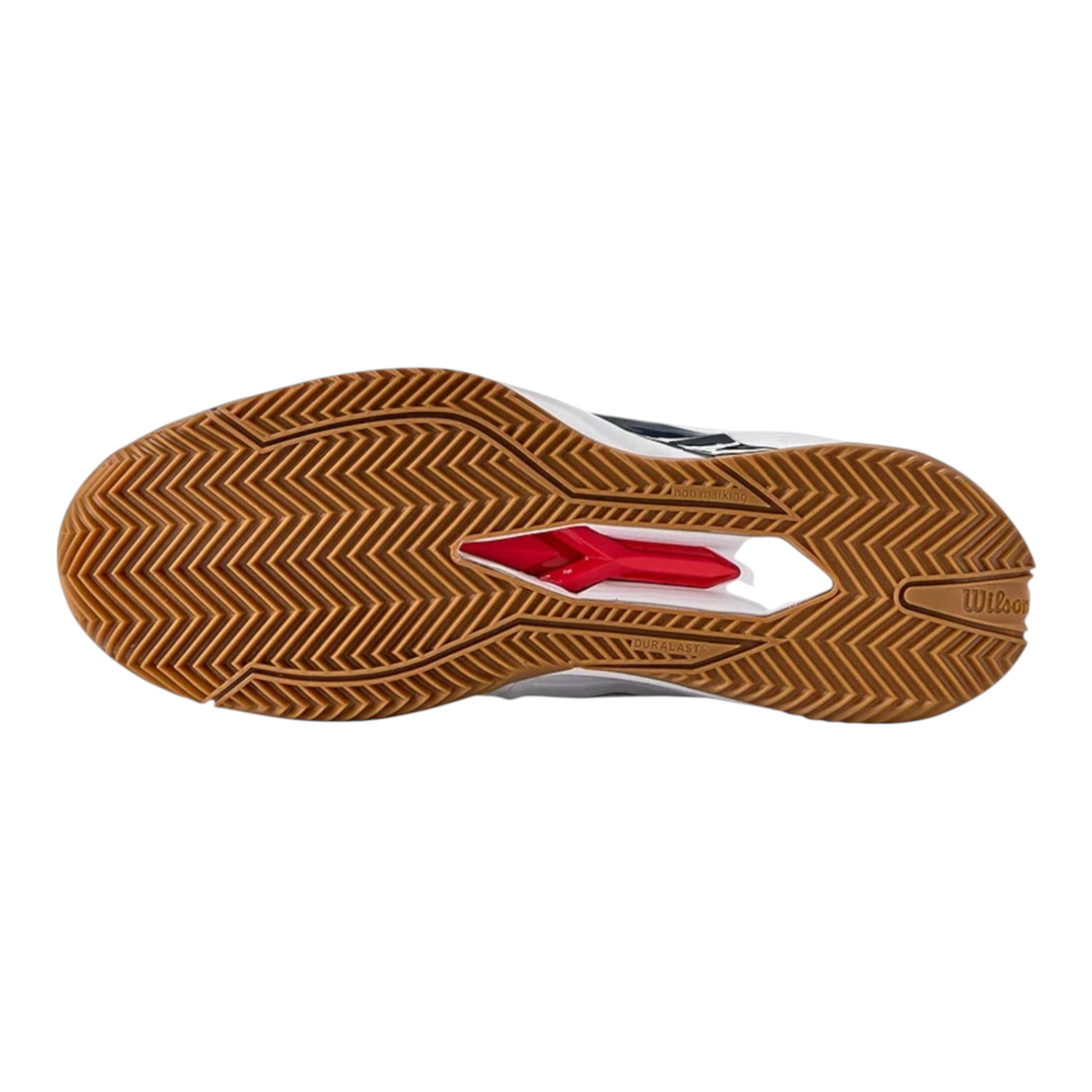 Suela Duralast de color caramelo con patrón de espiga para tierra batida de los tenis Radach Sports Wilson Rush Pro 4.5