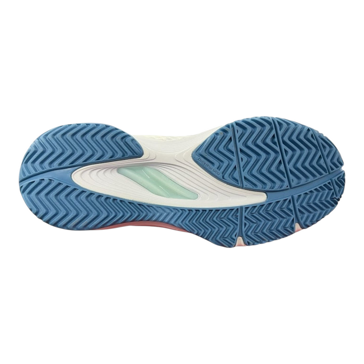 Suela Duralast azul y blanca de tenis Radach Sports Wilson Kaos 3.0 para dama con diseño de tracción multidireccional