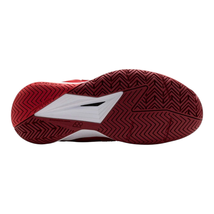 Suela exterior roja y blanca de tenis Radach Sports Yonex Eclipsion 5 con patrón de tracción en espiga