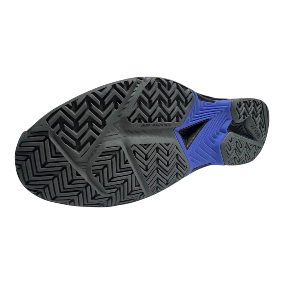 Suela negra y azul de tenis Radach Sports Yonex Sonicage 3 con patrón de tracción antideslizante para canchas