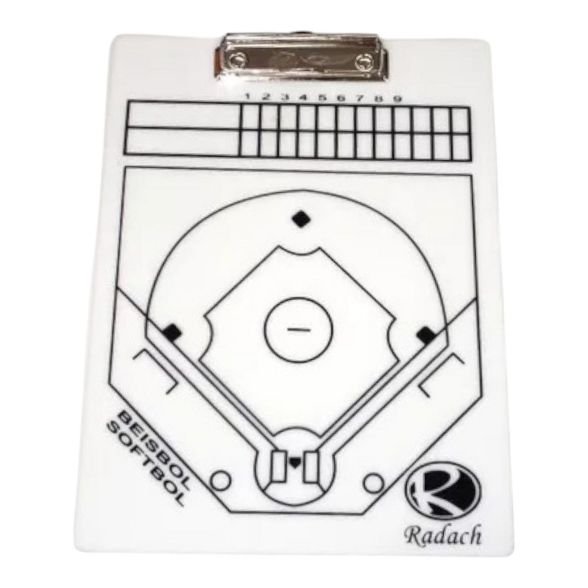 Tabla táctica de béisbol Radach Sports blanca tamaño carta con clip metálico para estrategias de juego