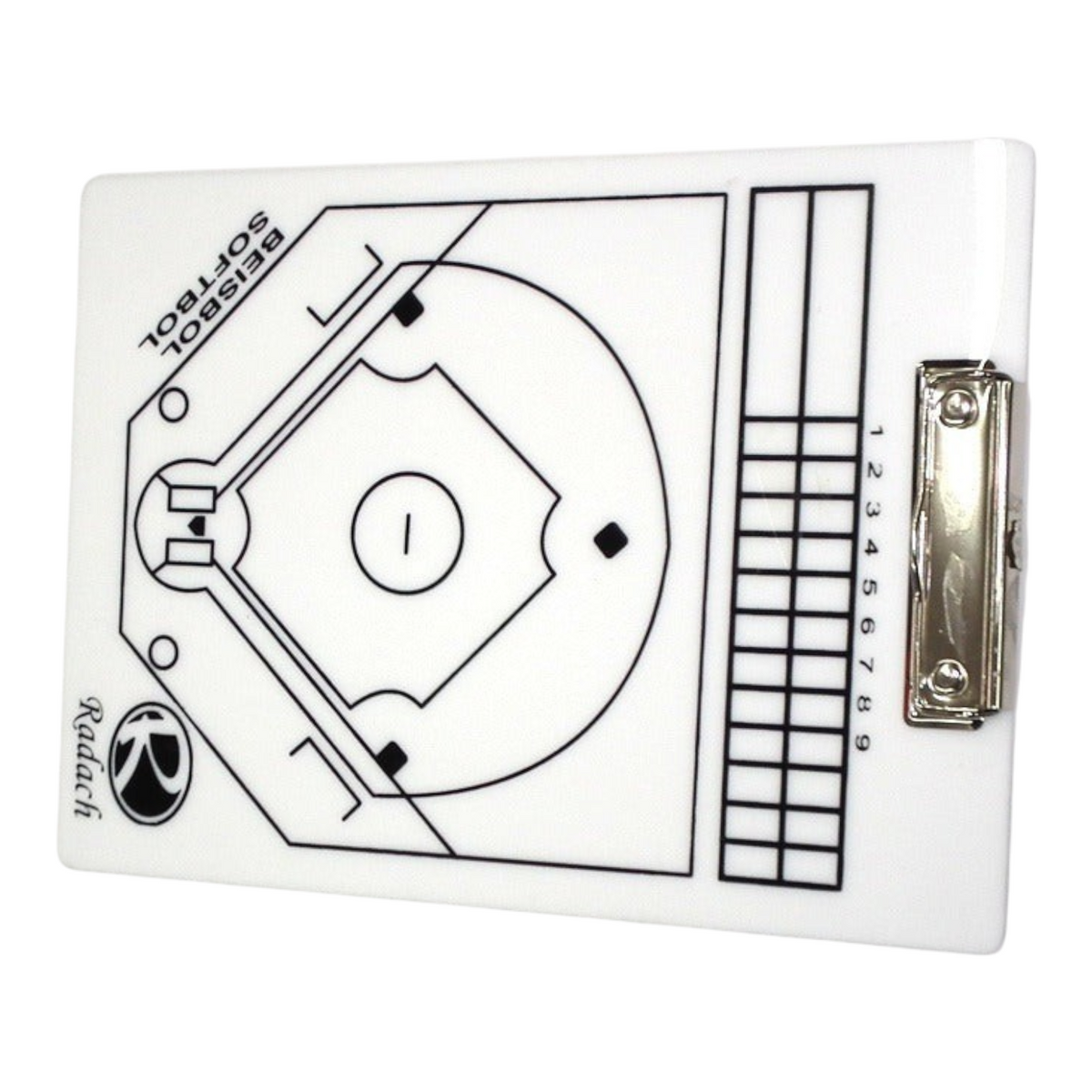 Tabla táctica de béisbol Radach Sports blanca tamaño carta con clip metálico para estrategias de juego