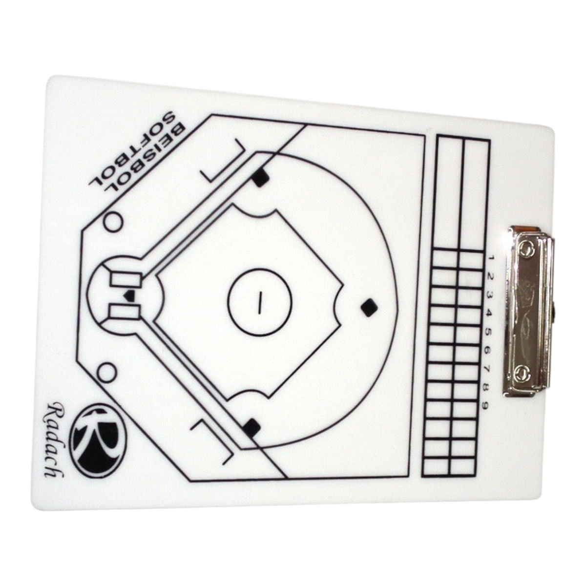 Tabla táctica de béisbol y sóftbol Radach Sports color blanco tamaño carta con clip metálico para entrenadores