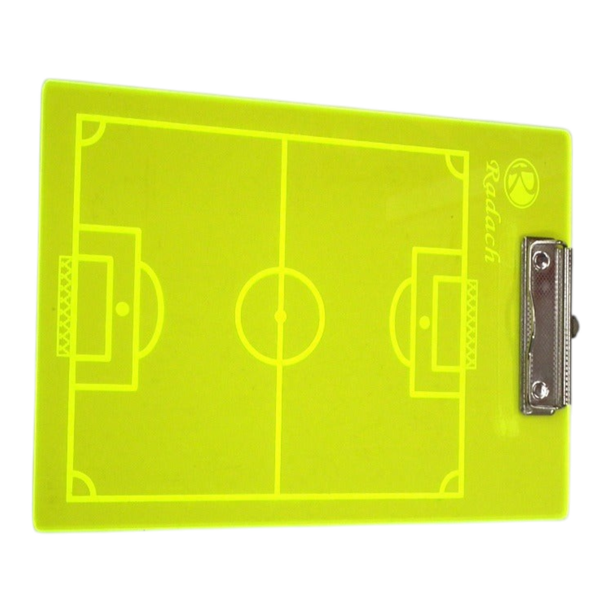 Tabla táctica de fútbol Radach Sports tamaño carta en color amarillo neón con clip metálico para entrenadores
