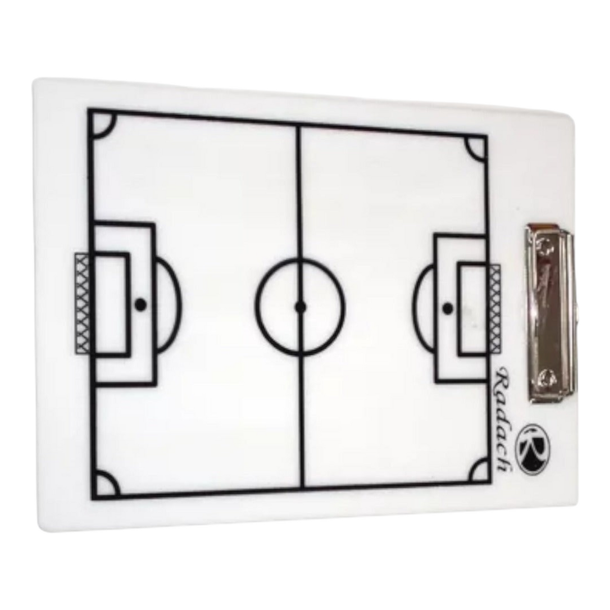 Tabla táctica de fútbol Radach Sports tamaño carta en color blanco con diseño de cancha para marcadores de pizarrón