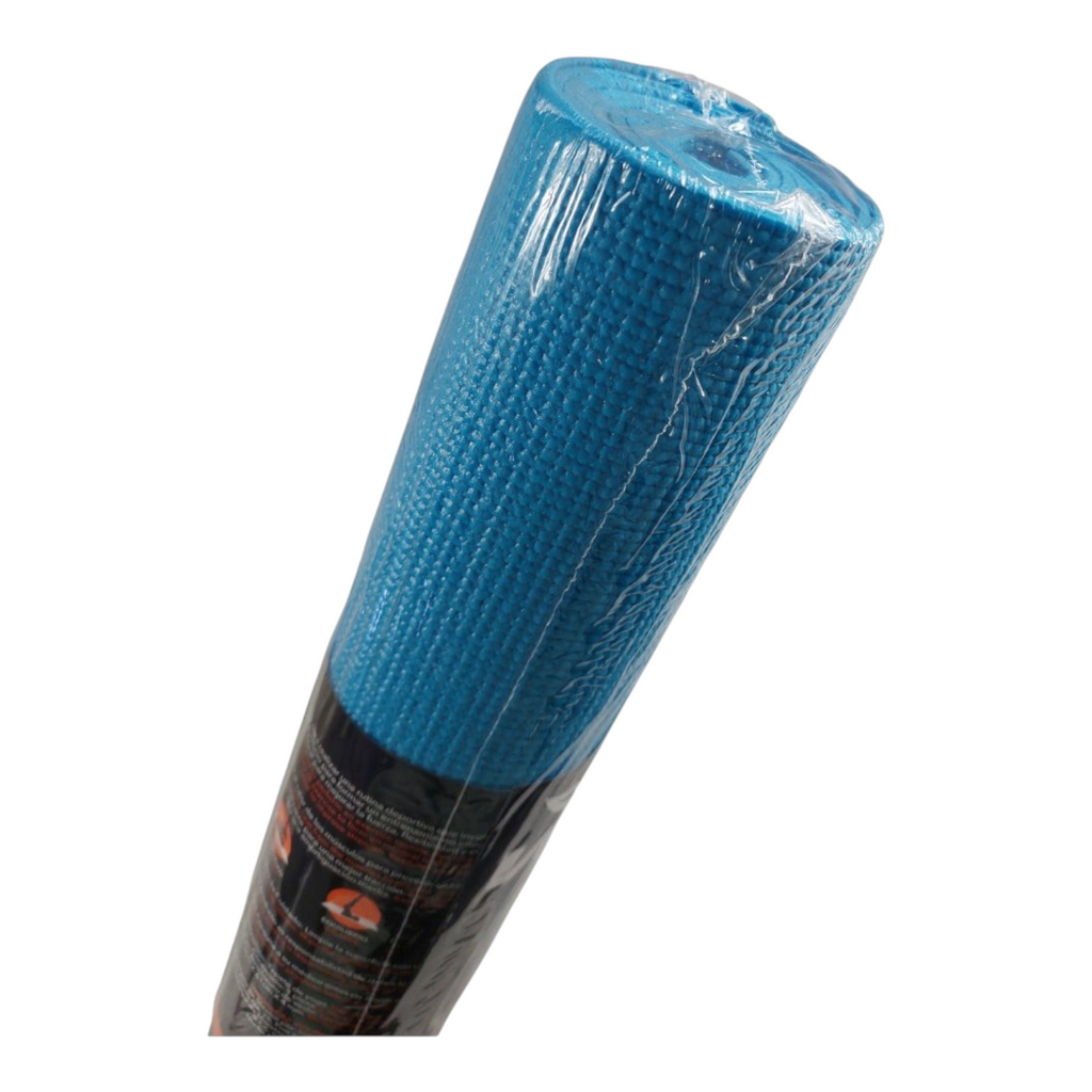 Tapete de yoga azul de 4mm marca Radach Sports enrollado con textura antideslizante para pilates y fitness