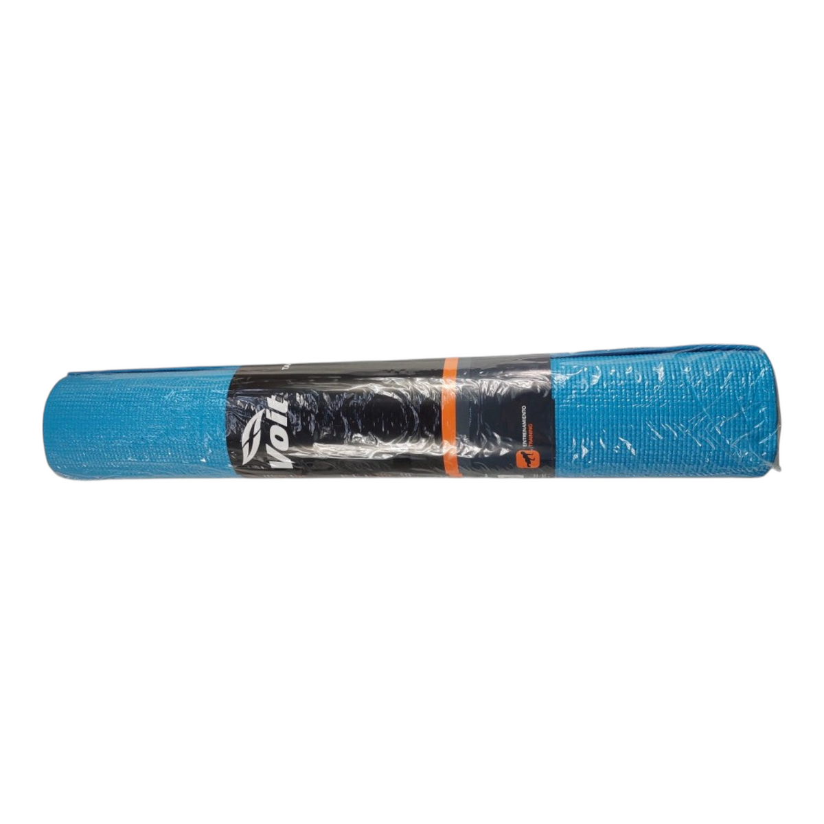 Tapete de yoga Voit de 4mm en color azul, enrollado y con textura antideslizante, disponible en Radach Sports.