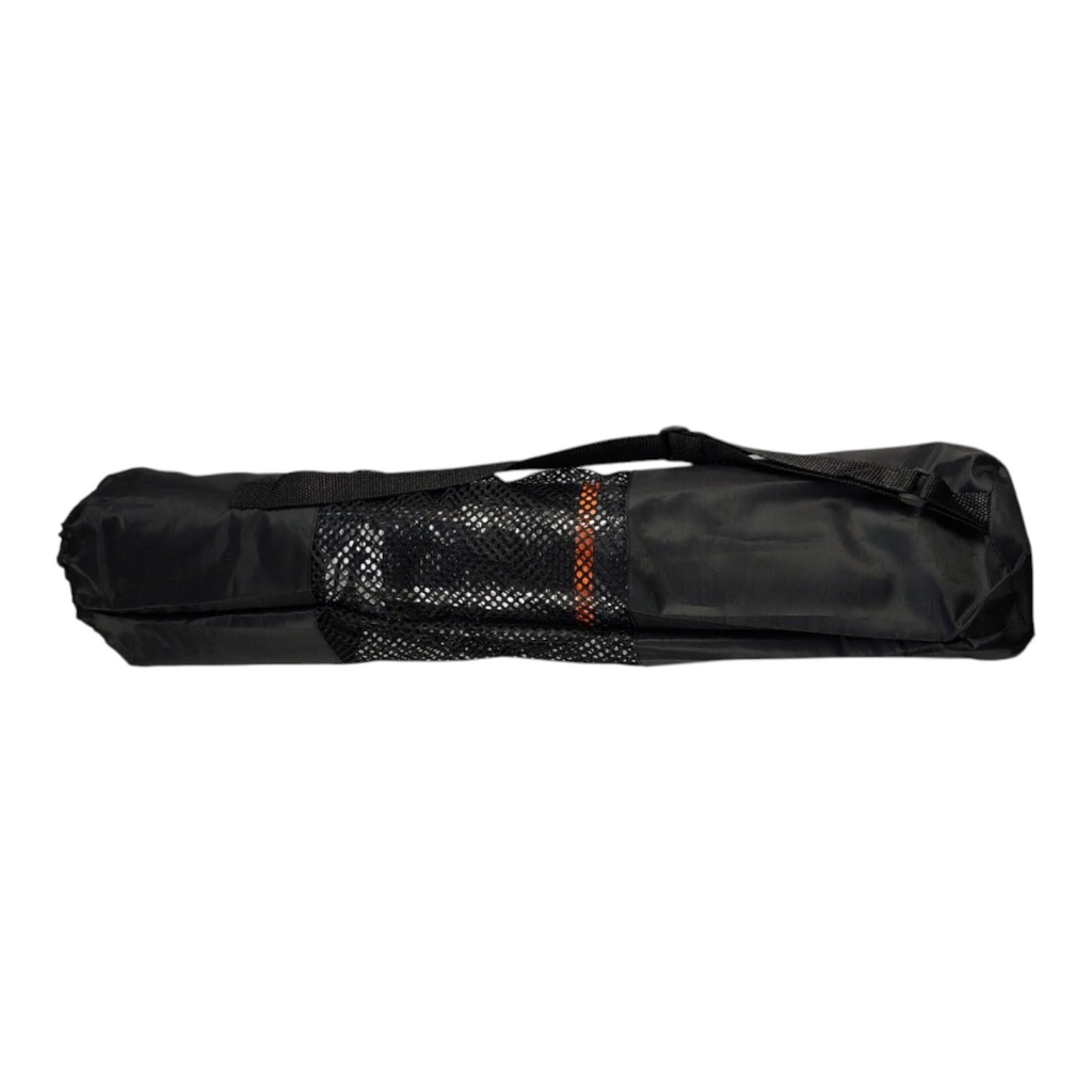 Tapete de yoga Voit de 4mm enrollado en su funda de transporte negra con malla, vendido por Radach Sports